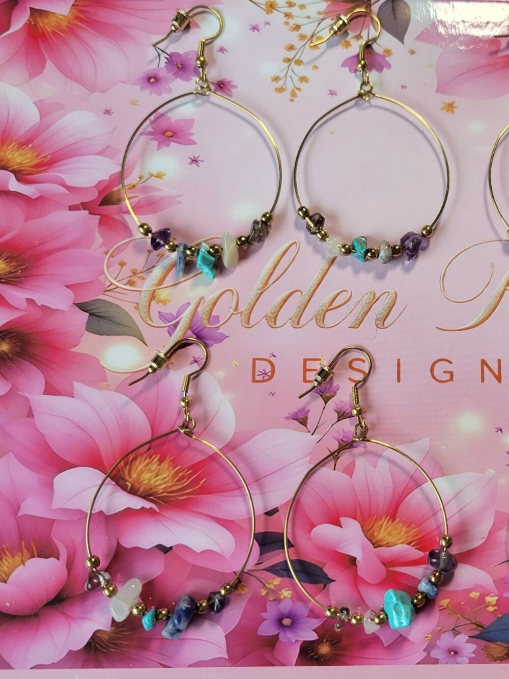 14K Gold Plated Quartz Drop Hoop Earrings (December Birthday)